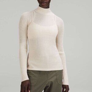 Women Lululemon Merino Wool Mockneck Light Sweater Natural Ivory Size 4